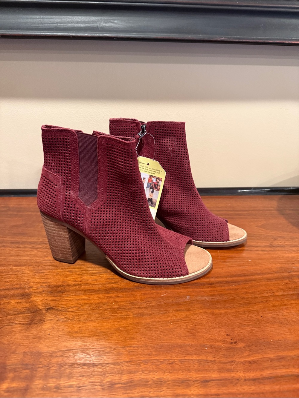 Toms Burgundy Perforated Open-Toe Ankle Bootie